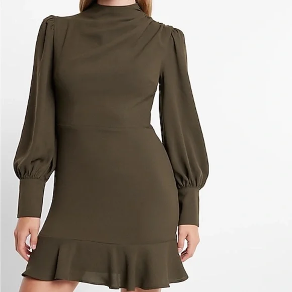 slim fit dress slacks BABARONI One Shoulder Pleated Floor-Length Dress Olive Green Plus size, Olive Green / US18 main image 0
